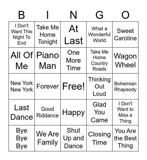 Top Wedding Dance Songs Bingo Card