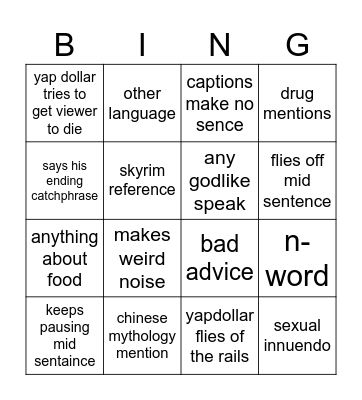 yap dollar bingo Card