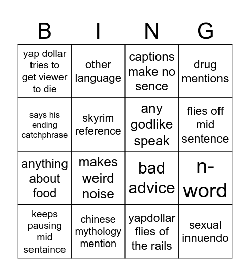 yap dollar bingo Card