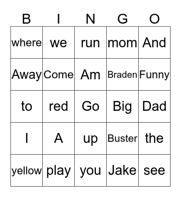 Sight Words 1 Bingo Card