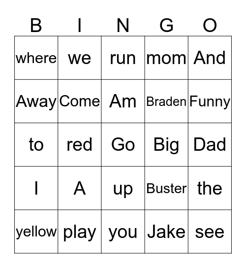 Sight Words 1 Bingo Card