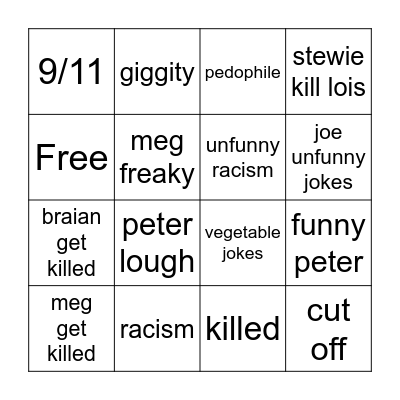 family guy Bingo Card