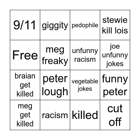 family guy Bingo Card