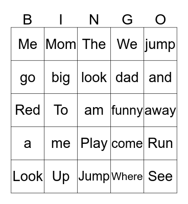 Sight Words 2 Bingo Card