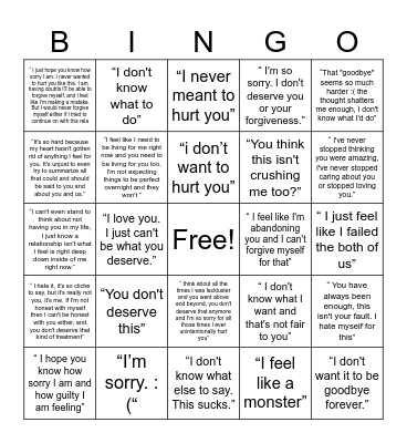 Lovebombing >.< Bingo Card