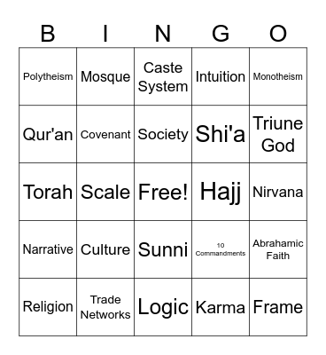 Unit 2 Vocabulary Bingo Card