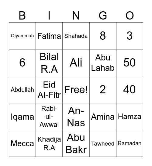 Islamic Bingo Card