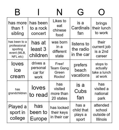 Gang Green Bingo Card