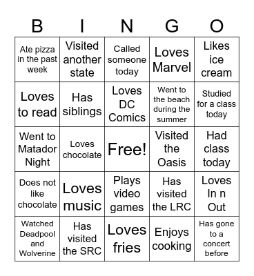 Human Bingo Card