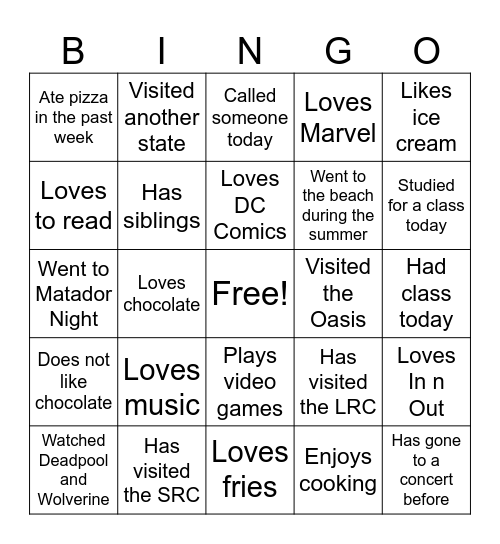 Human Bingo Card