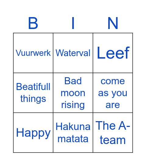 Ronde 3 : Muziek Bingo Card