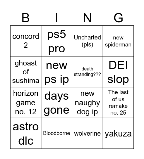 State of Play bingo Card