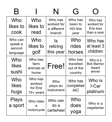 Erie Raleigh Branch Bingo Card