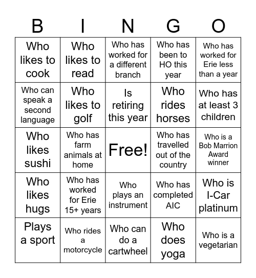 Erie Raleigh Branch Bingo Card