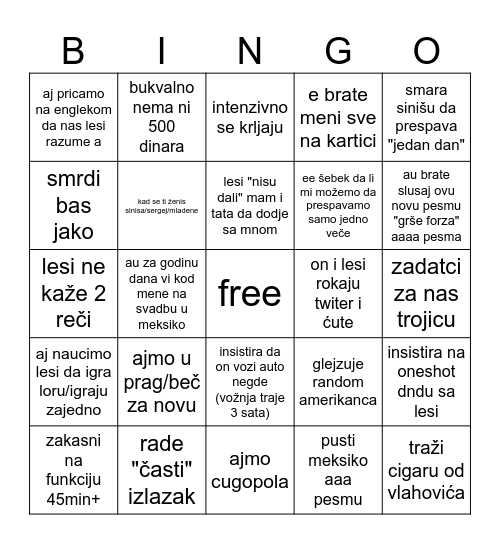 Rade Bingo Card