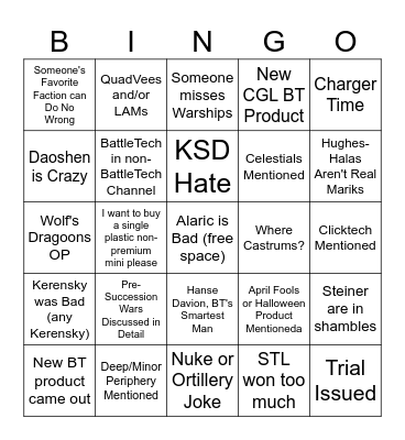 BattleTech Discord Bingo 2.0 Bingo Card