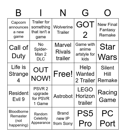 September State of Play Bingo Card