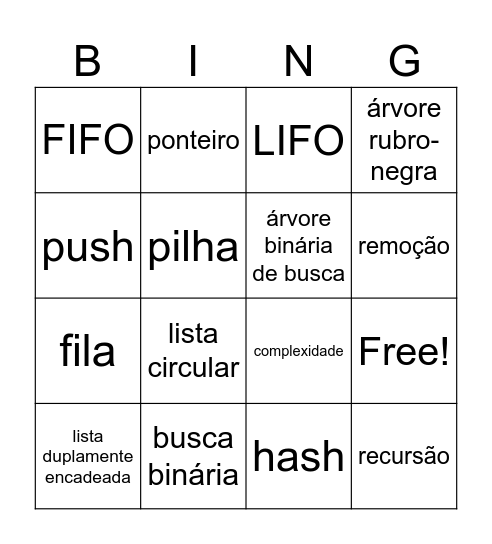 Estrutura de Dados Bingo Card