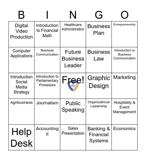 High School FBLA Competitive Events Bingo Card