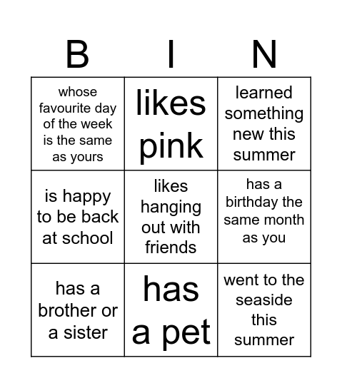 Get to Know You BINGO! Bingo Card