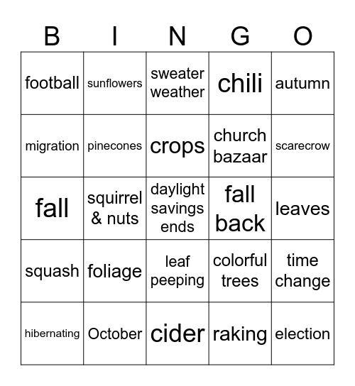 Autumn Bingo Card