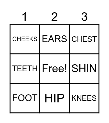 "PARTS OF THE BODY" Bingo Card