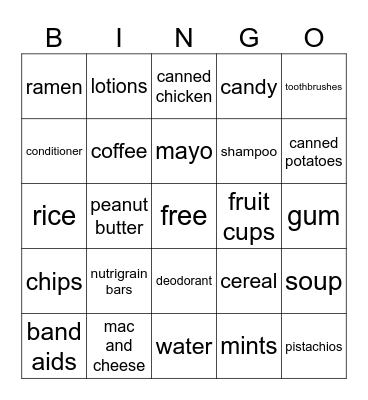 Pantry Bingo Card