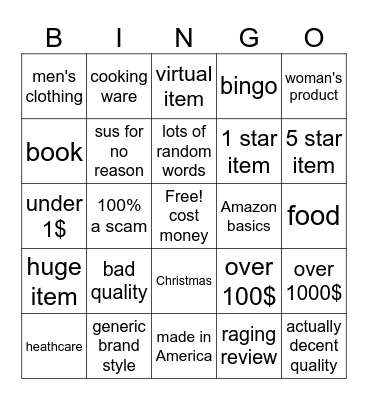 Amazon Bingo Card