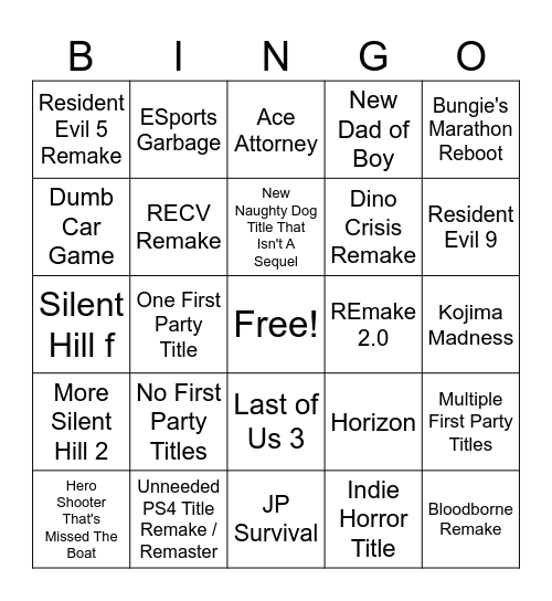 09/24 Sony State of Play Bingo Card