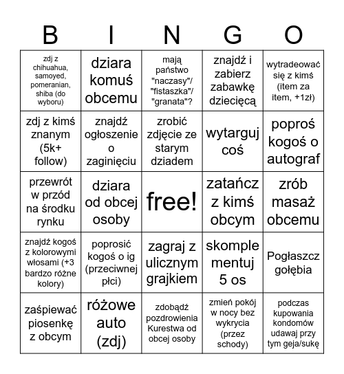 Wyzwania Bingo Card