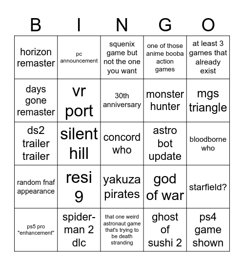 soap Bingo Card