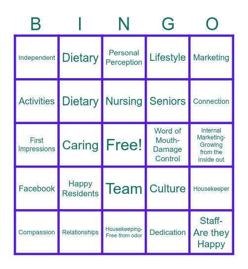 National Assisted Living Week Bingo Card