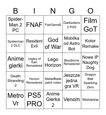 STATE OF PLAY Bingo Card