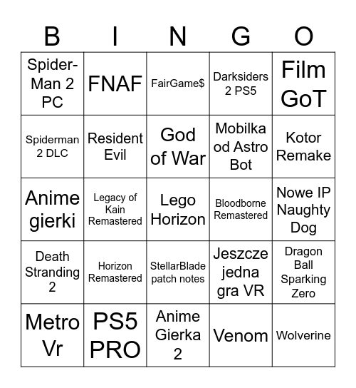 STATE OF PLAY Bingo Card