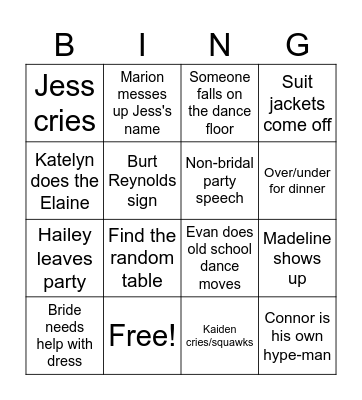 Wedding Bingo Card