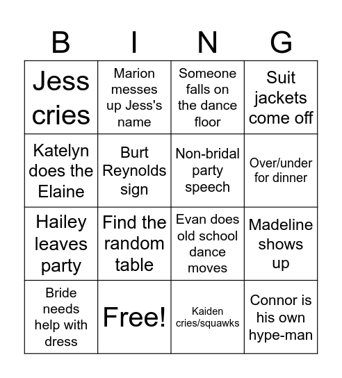 Wedding Bingo Card