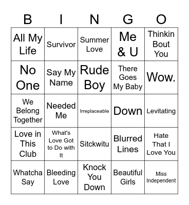 R&B Bingo Card