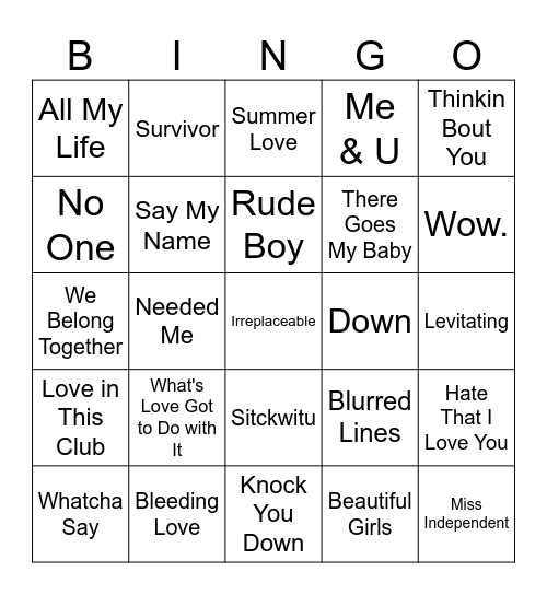 R&B Bingo Card