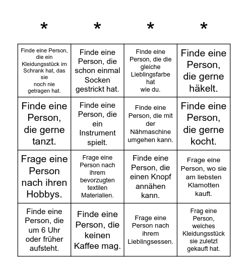 Kennenlern-Bingo Card