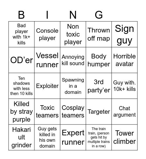 JJs Bingo Card