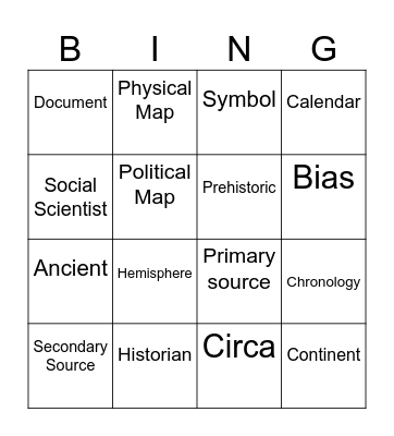 Unit 1 Vocab Bingo Card