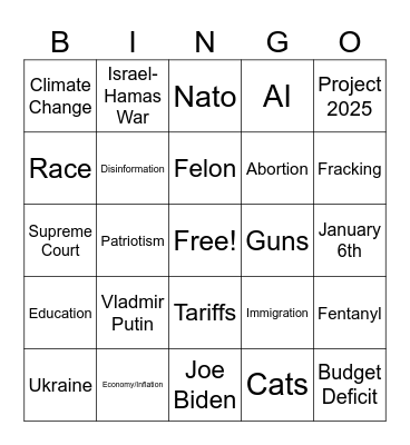 VP Debate 2024 BINGO Card