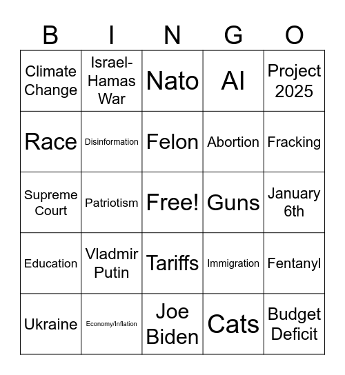 VP Debate 2024 BINGO Card