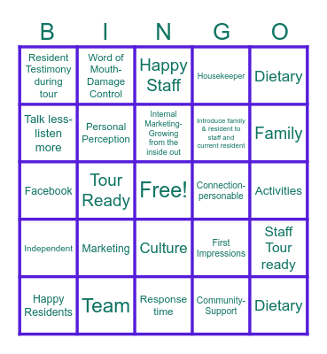 National Assisted Living Week Bingo Card