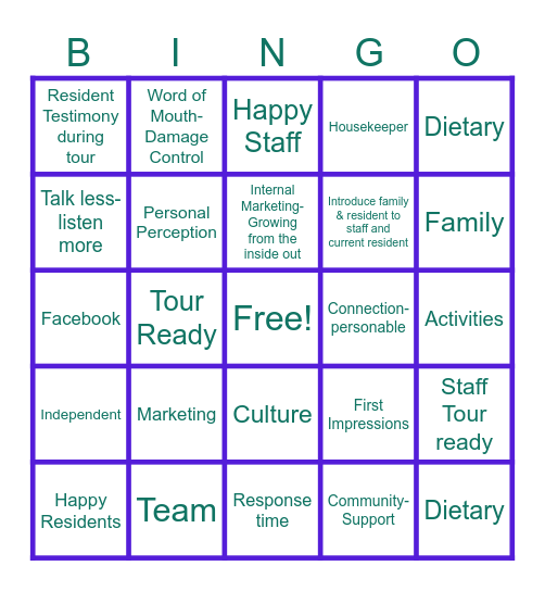 National Assisted Living Week Bingo Card