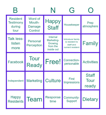 National Assisted Living Week Bingo Card