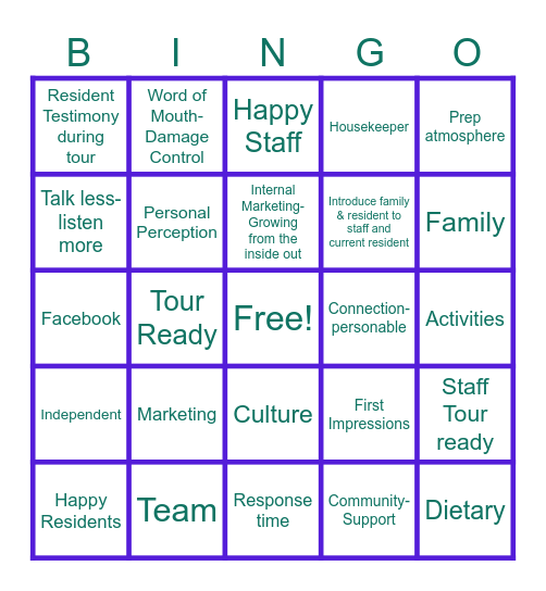 National Assisted Living Week Bingo Card