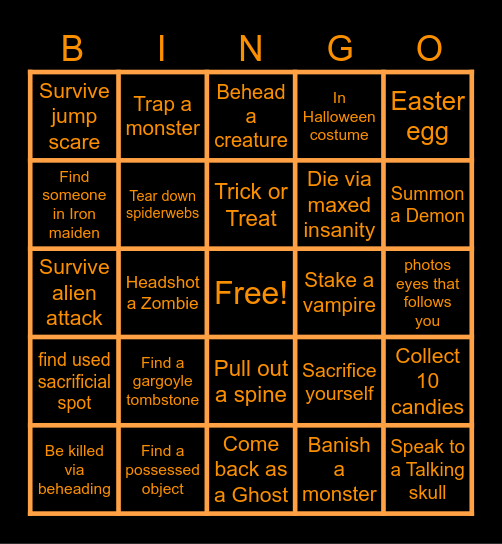 Cabin Horror Bingo Card