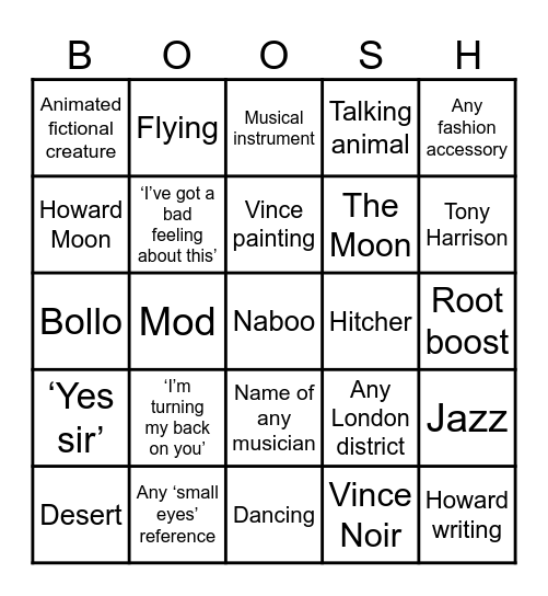 Boosh Bingo Card