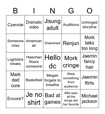 NCt dream Bingo Card